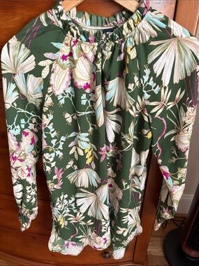 Kaari Blue Green Floral Long-Sleeve Blouse